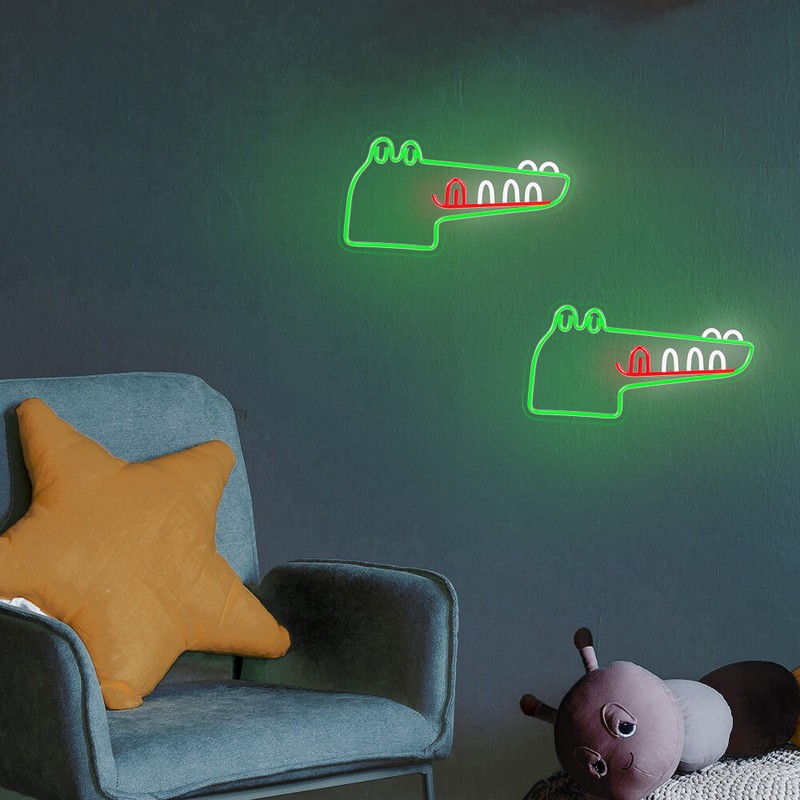 Neon LED pe plexiglas Forever Light, Jurassic Croc, dimensiuni 400 x 16 x 210mm, cablu USB cu lungimea 2m, verde