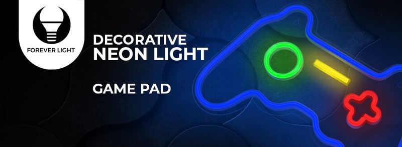 Neon LED pe plexiglas Forever Light, Gamepad, dimensiuni 410 x 16 x 275mm, cablu USB cu lungime 2m, multicolor