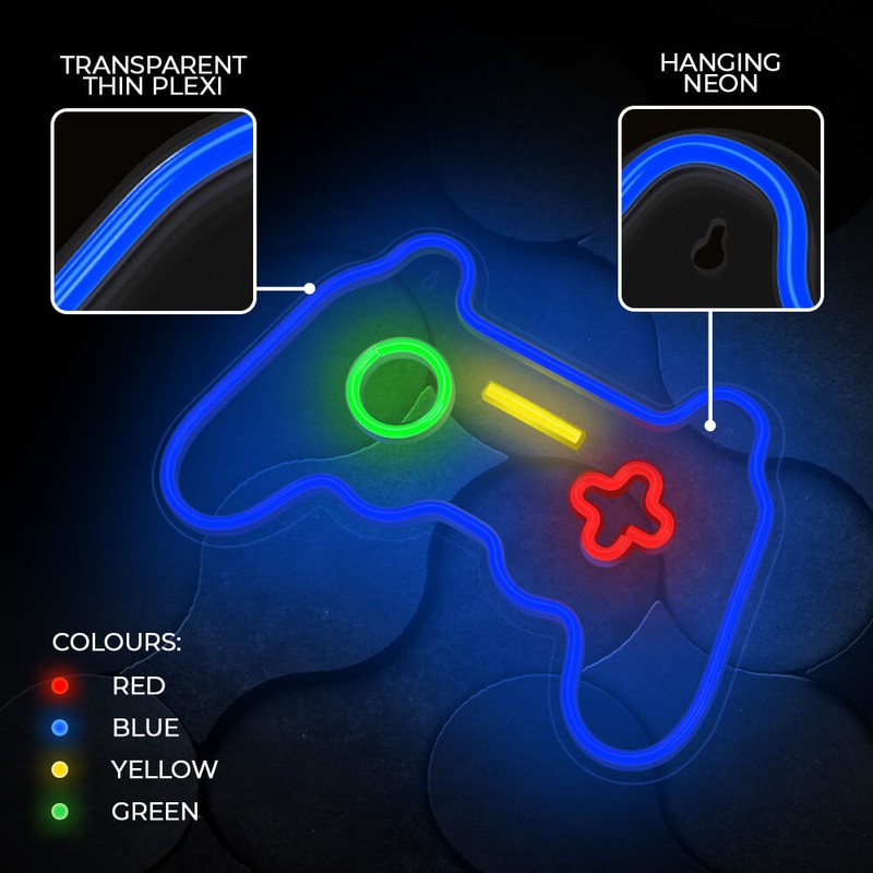 Neon LED pe plexiglas Forever Light, Gamepad, dimensiuni 410 x 16 x 275mm, cablu USB cu lungime 2m, multicolor