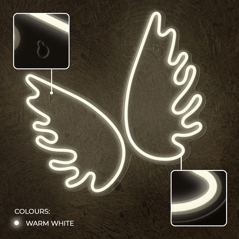 Neon LED pe plexiglas Forever Light, Wings, dimensiuni 395 x 16 x 325mm, cablu USB cu lungimea 2m, alb