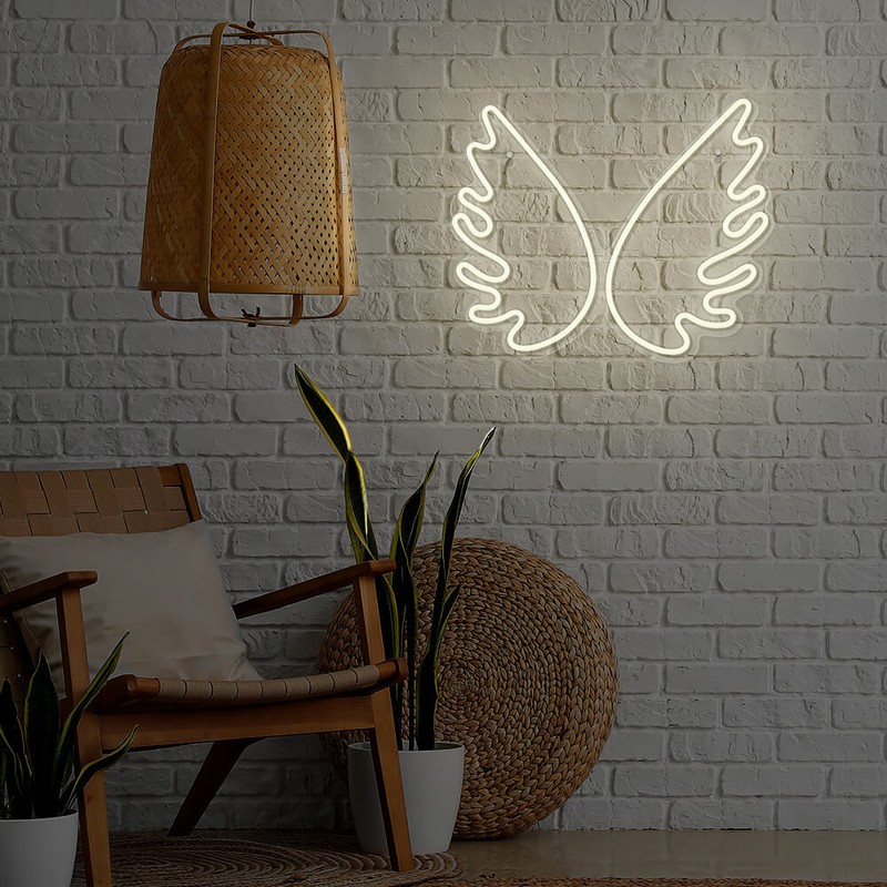 Neon LED pe plexiglas Forever Light, Wings, dimensiuni 395 x 16 x 325mm, cablu USB cu lungimea 2m, alb