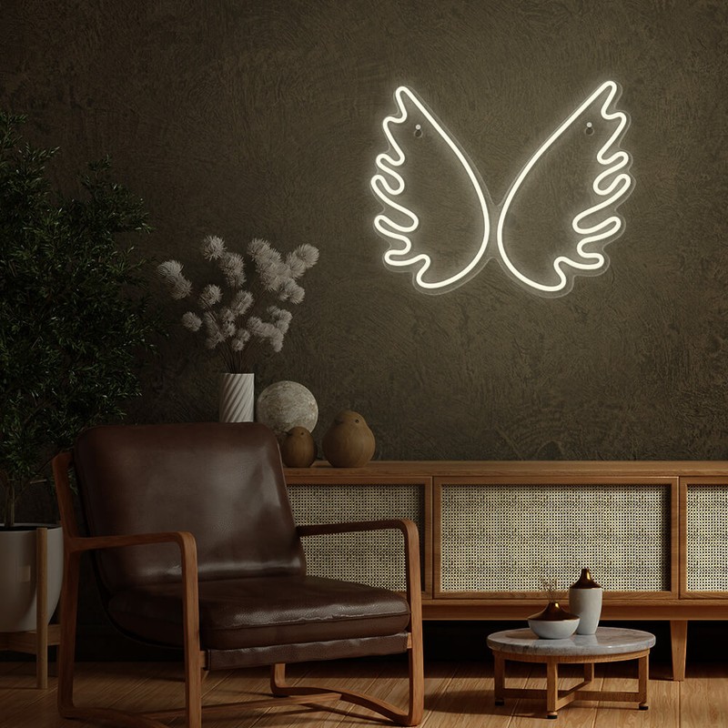 Neon LED pe plexiglas Forever Light, Wings, dimensiuni 395 x 16 x 325mm, cablu USB cu lungimea 2m, alb