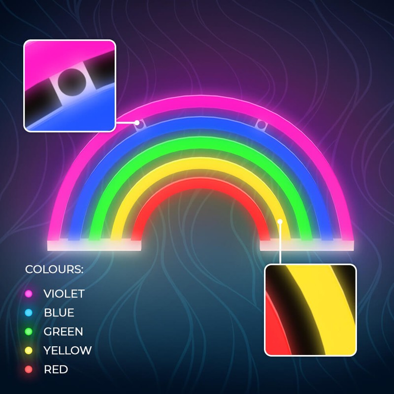 Neon LED Forever Light, Rainbow, dimensiuni 300 x 20 x 160mm, cablu USB cu lungime 2m, alimentare USB sau 3xAA, multicolor