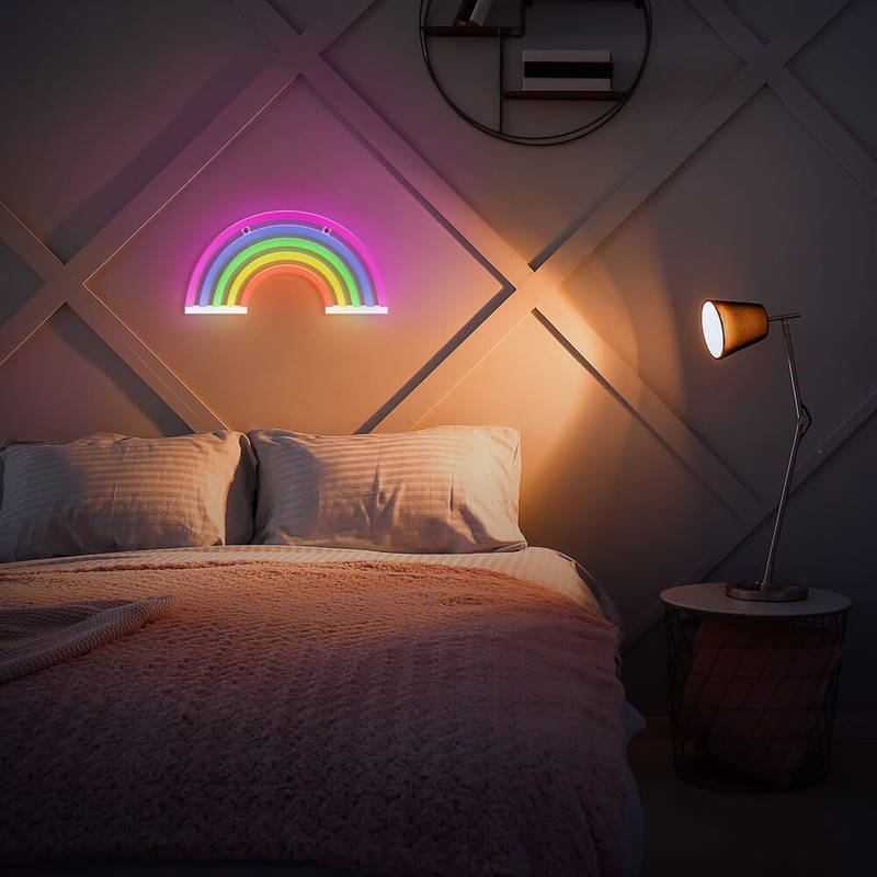 Neon LED Forever Light, Rainbow, dimensiuni 300 x 20 x 160mm, cablu USB cu lungime 2m, alimentare USB sau 3xAA, multicolor