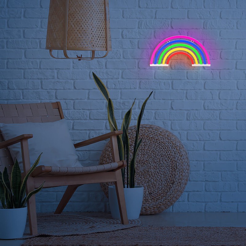 Neon LED Forever Light, Rainbow, dimensiuni 300 x 20 x 160mm, cablu USB cu lungime 2m, alimentare USB sau 3xAA, multicolor