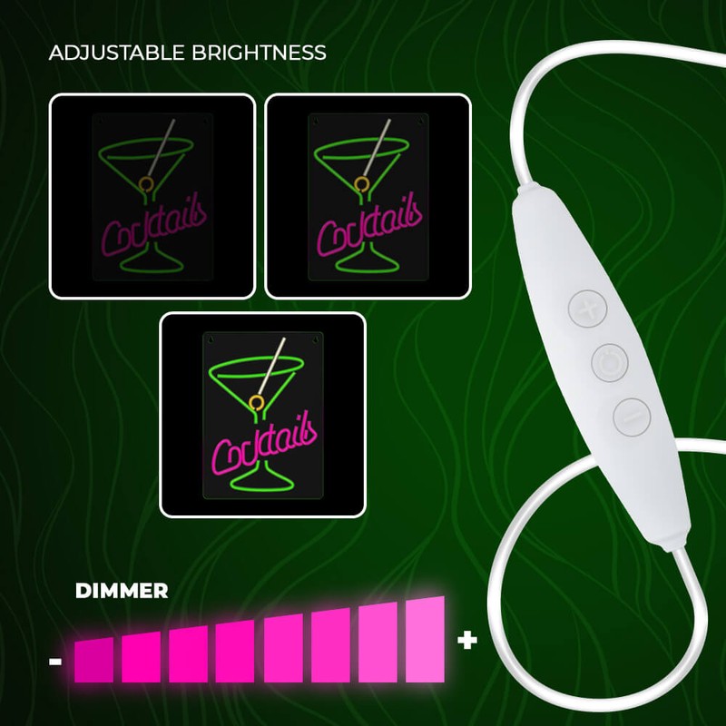Neon LED pe plexiglas Forever Light, Cocktails, dimensiuni 420 x 300 x 20mm, roz verde, cablu USB cu lungime 2m
