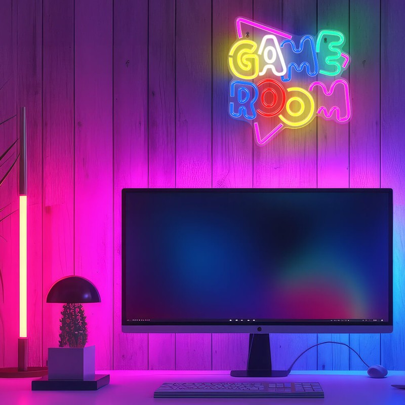 Neon LED pe plexiglas Neolia, Game Room, dimensiuni 325 x 20 x 345mm, cablu USB cu lungimea 2m, multicolor