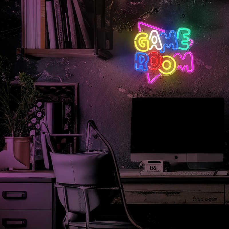 Neon LED pe plexiglas Neolia, Game Room, dimensiuni 325 x 20 x 345mm, cablu USB cu lungimea 2m, multicolor