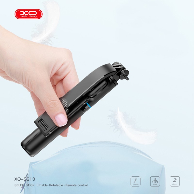 Selfie stick XO Bluetooth tripod SS13, tija 106 cm, rotire 360 °, telecomanda, Negru