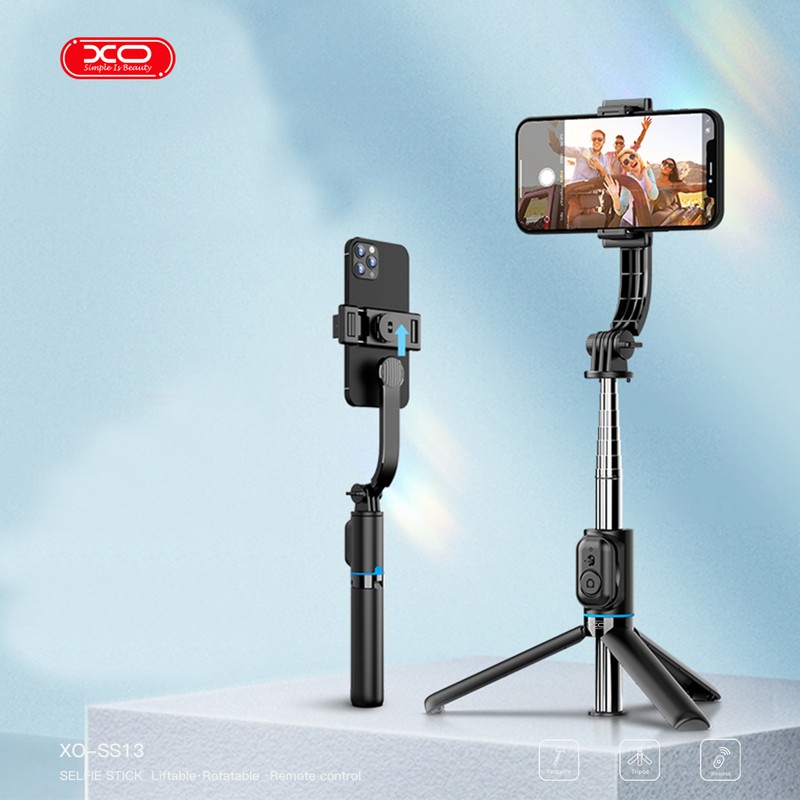 Selfie stick XO Bluetooth tripod SS13, tija 106 cm, rotire 360 °, telecomanda, Negru