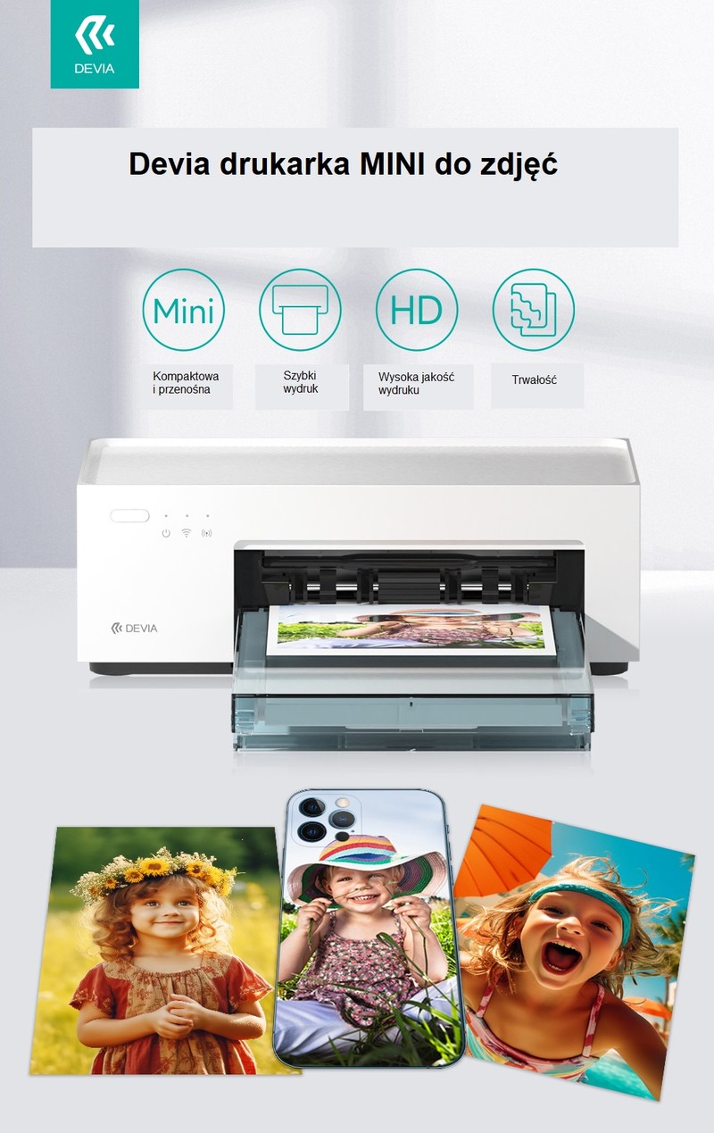 Imprimanta foto Devia DHP511 Mini, sublimare, 300x300 dpi, 36 de fotografii incluse, Alb