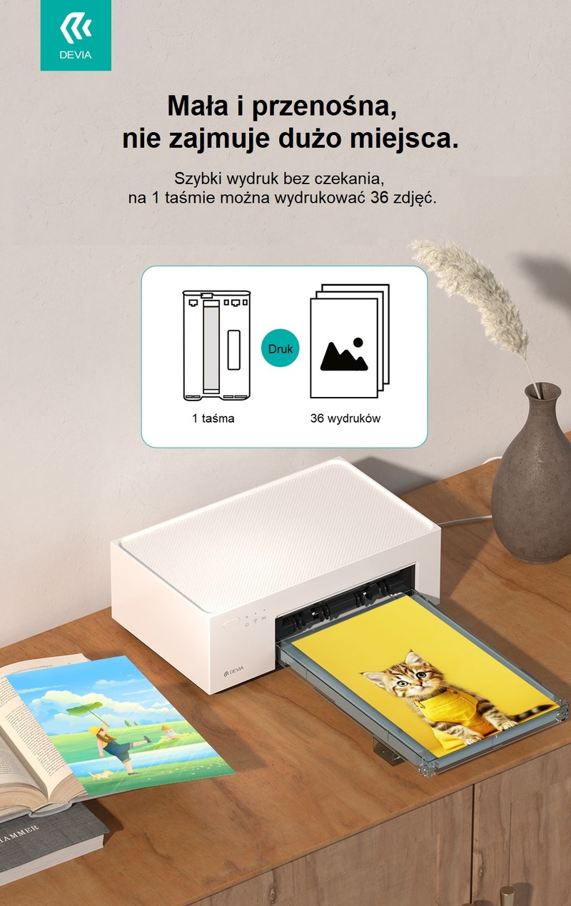 Imprimanta foto Devia DHP511 Mini, sublimare, 300x300 dpi, 36 de fotografii incluse, Alb