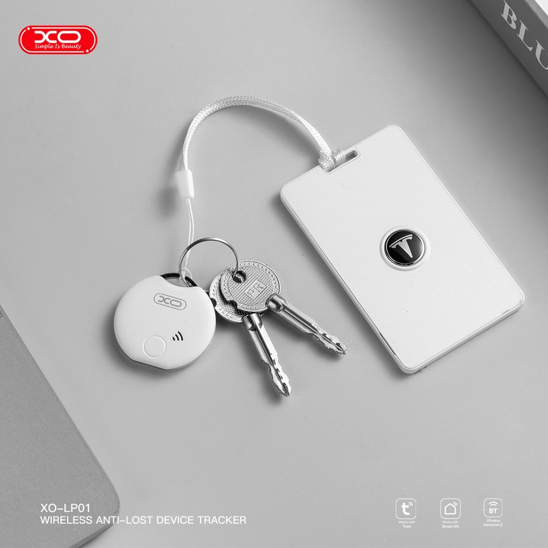 Localizator anti-pierdere, Bluetooth v.4.2, XO LP01, alimentare cu baterie CR2032, dimensiuni 39 x 38.8 x 7.7mm, alb