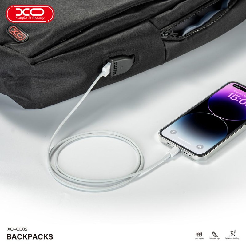 Rucsac laptop XO CB02, 15.6 inch, impermeabil, port USB, dimensiuni 420 x 290 x 115 mm, Negru