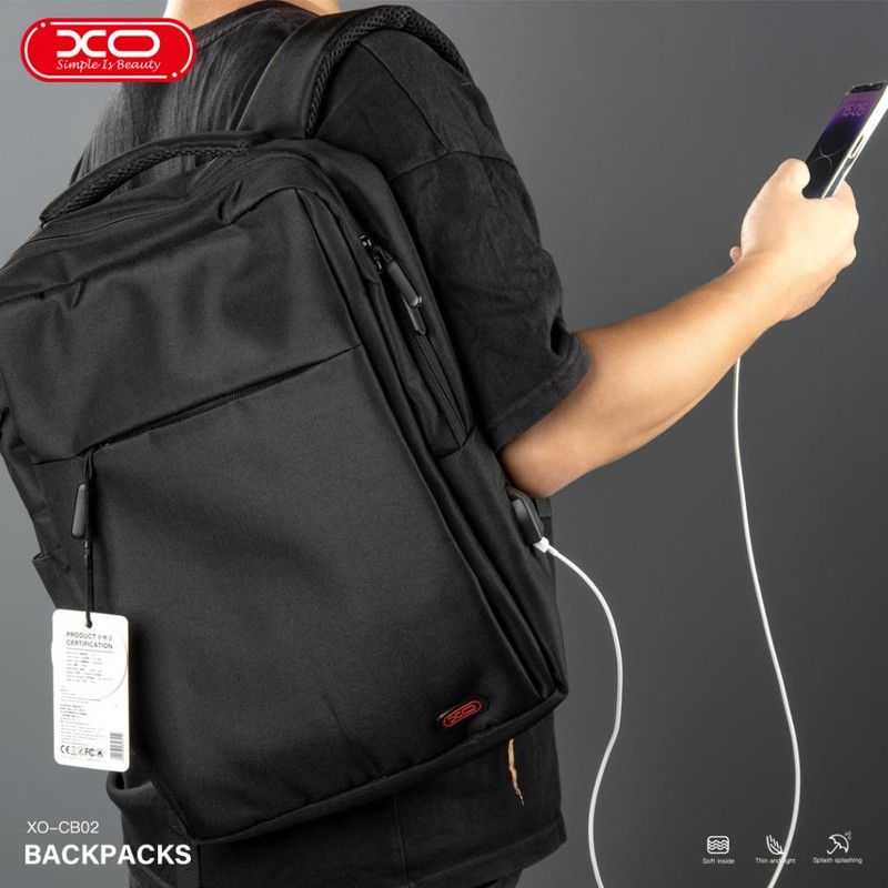Rucsac laptop XO CB02, 15.6 inch, impermeabil, port USB, dimensiuni 420 x 290 x 115 mm, Negru