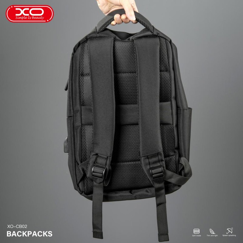 Rucsac laptop XO CB02, 15.6 inch, impermeabil, port USB, dimensiuni 420 x 290 x 115 mm, Negru