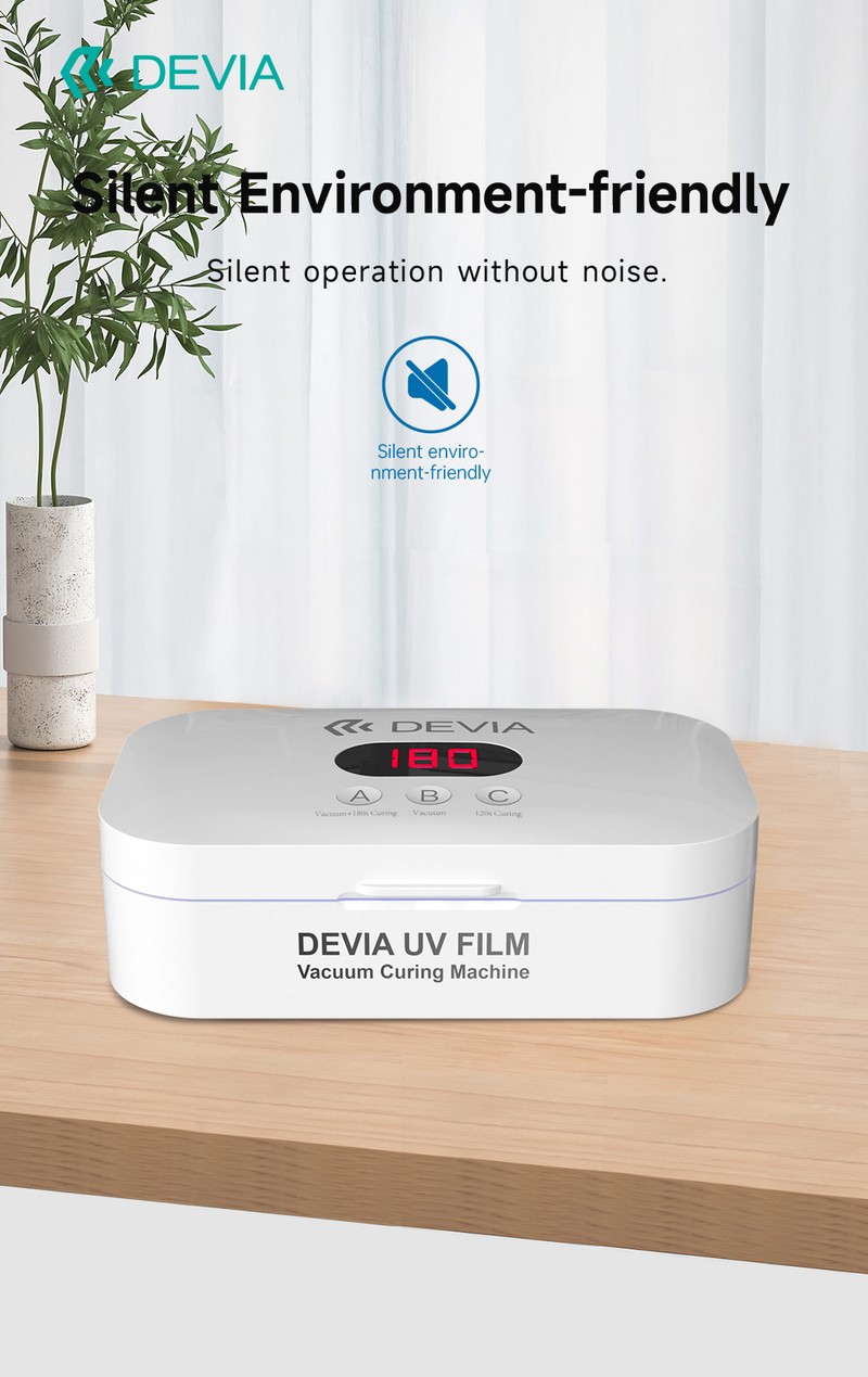 Lampa LED cu vacuum Devia, pentru lipit folii pe smartphone, 2.5A, 30W, cu functie de sterilizare si dezinfectie, 240 x 140 x 80mm, Alba