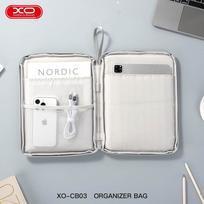 Geanta pentru tableta pana la 10,9 inch, XO CB03, cu compartimente organizare, dimensiuni 27.5 x 21 x 2.5cm, neagra