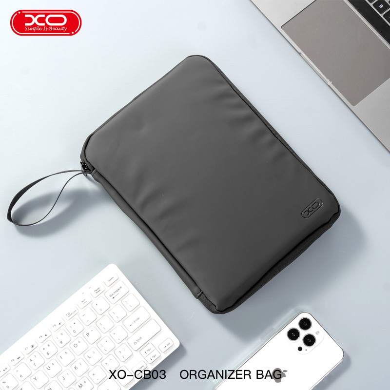 Geanta pentru tableta pana la 10,9 inch, XO CB03, cu compartimente organizare, dimensiuni 27.5 x 21 x 2.5cm, neagra