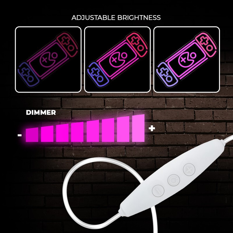Neon LED pe plexiglas Forever Light, Game Console, dimensiuni 580 x 18 x 250mm, cablu USB cu lungimea 2m, multicolor