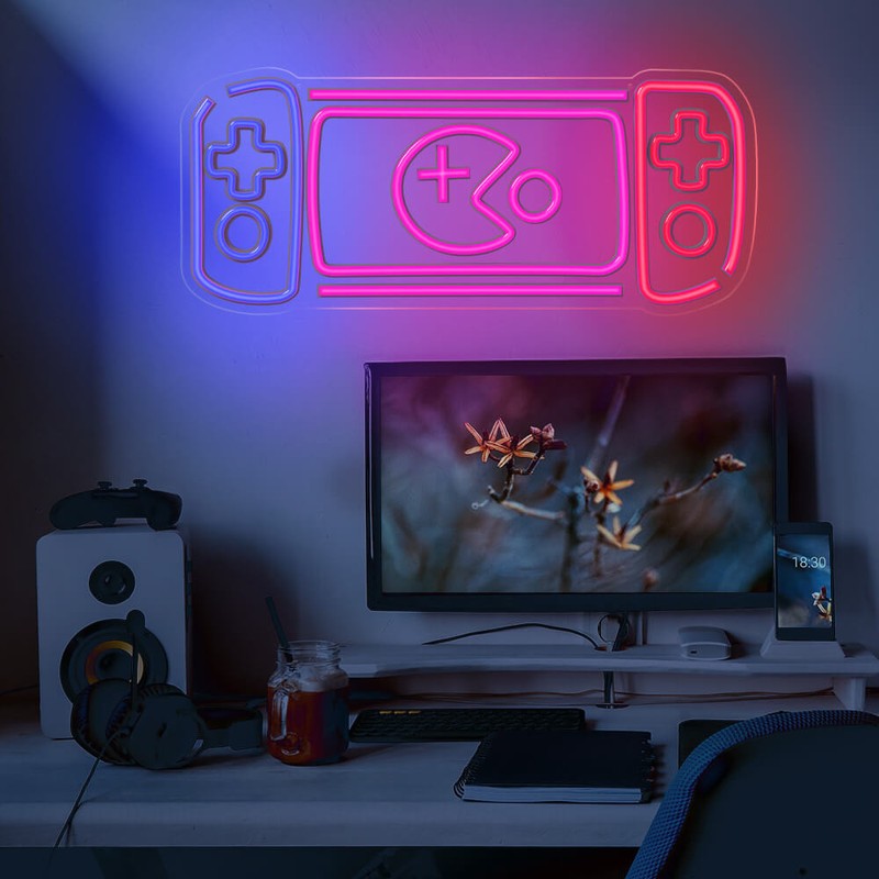Neon LED pe plexiglas Forever Light, Game Console, dimensiuni 580 x 18 x 250mm, cablu USB cu lungimea 2m, multicolor