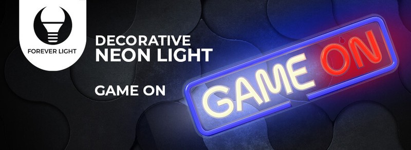 Neon LED pe plexiglas Forever Light, Game On, dimensiuni 400 x 18 x 120mm, cablu USB cu lungimea 2m, multicolor