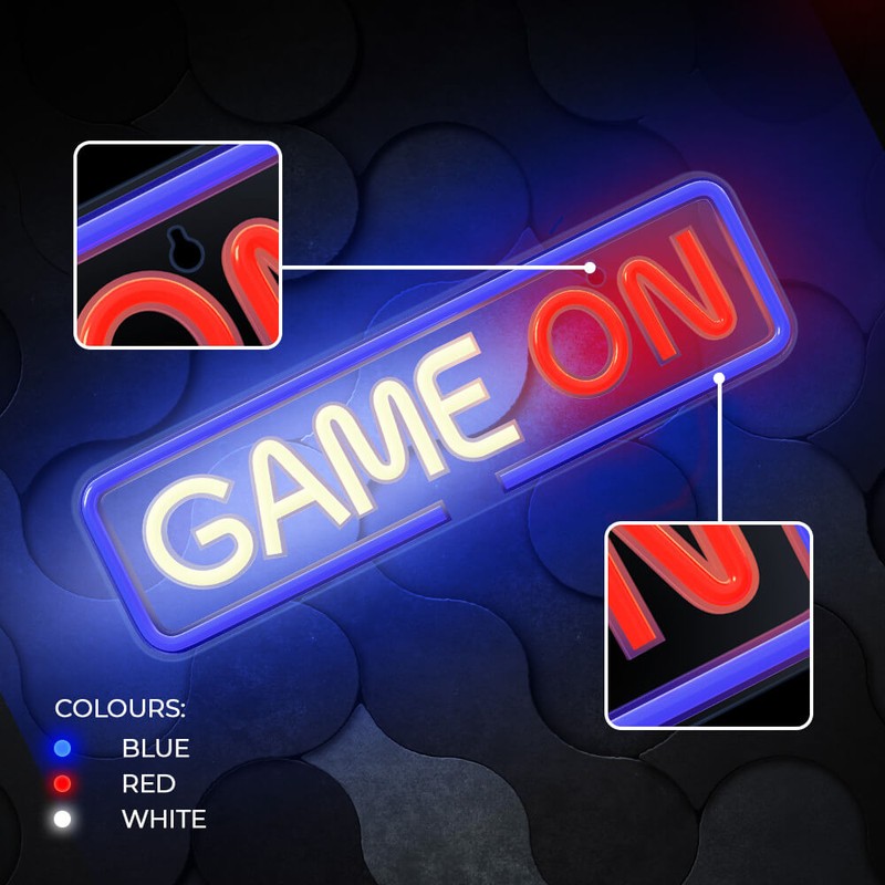 Neon LED pe plexiglas Forever Light, Game On, dimensiuni 400 x 18 x 120mm, cablu USB cu lungimea 2m, multicolor