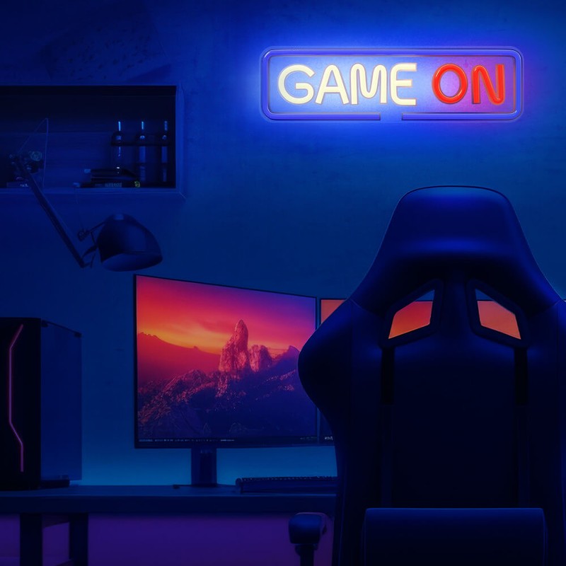 Neon LED pe plexiglas Forever Light, Game On, dimensiuni 400 x 18 x 120mm, cablu USB cu lungimea 2m, multicolor