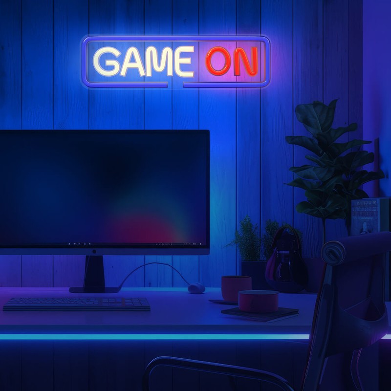 Neon LED pe plexiglas Forever Light, Game On, dimensiuni 400 x 18 x 120mm, cablu USB cu lungimea 2m, multicolor