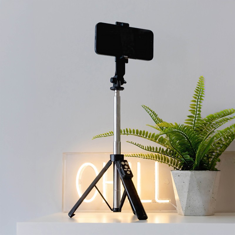 Trepied cu selfie stick si telecomanda bluetooth, rotire 360 °, lungime 100cm, negru