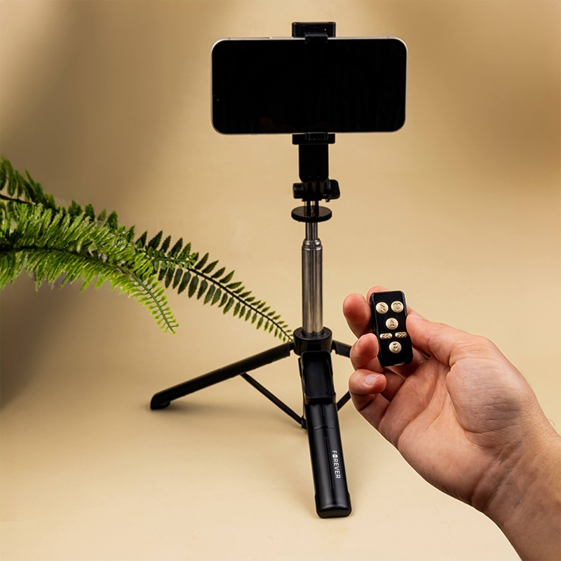 Trepied cu selfie stick si telecomanda bluetooth, rotire 360 °, lungime 100cm, negru