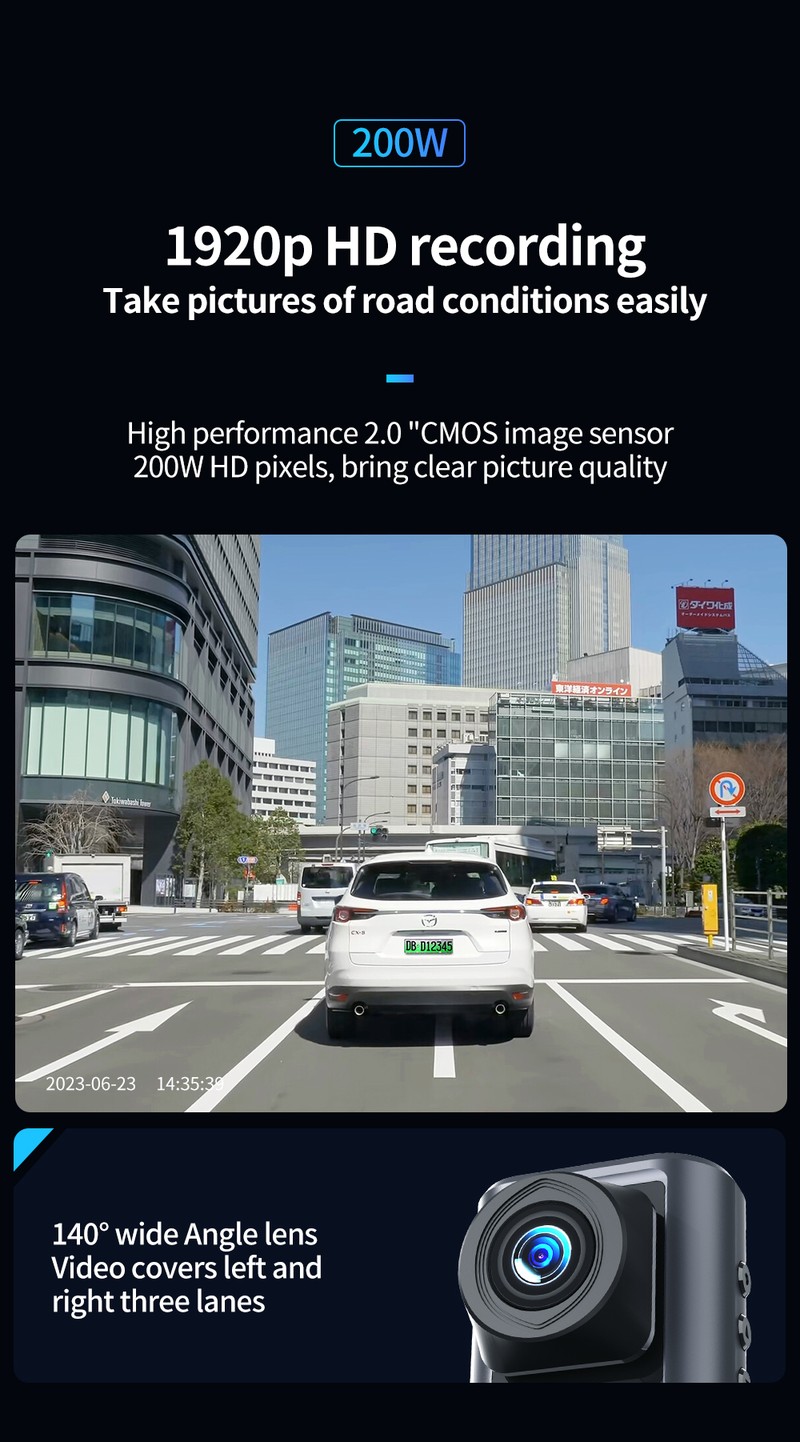 Recorder auto DVR XO car XJ03, echipat cu 3 camere frontala, interioara si spate, inregistrare FullHD, 200 mAh, unghi de vizualizare 140°, cu filtre pentru filmare nocturna, Negru