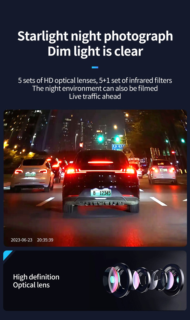 Recorder auto DVR XO car XJ03, echipat cu 3 camere frontala, interioara si spate, inregistrare FullHD, 200 mAh, unghi de vizualizare 140°, cu filtre pentru filmare nocturna, Negru