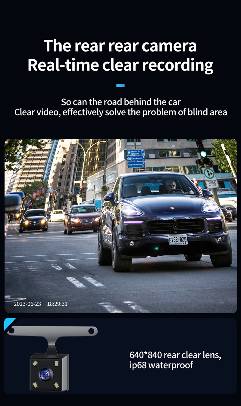 Recorder auto DVR XO car XJ03, echipat cu 3 camere frontala, interioara si spate, inregistrare FullHD, 200 mAh, unghi de vizualizare 140°, cu filtre pentru filmare nocturna, Negru