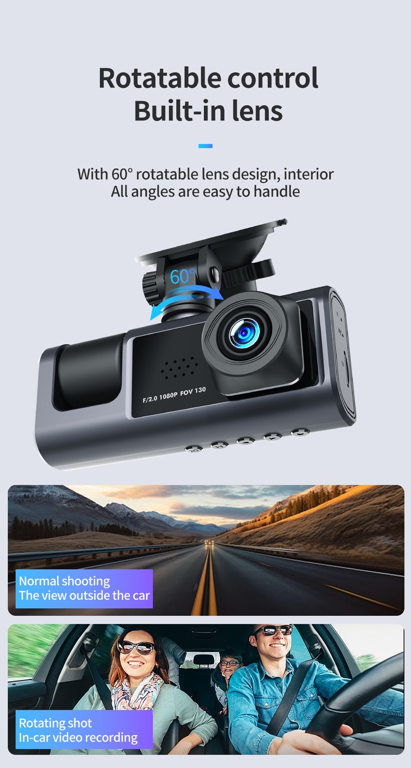 Recorder auto DVR XO car XJ03, echipat cu 3 camere frontala, interioara si spate, inregistrare FullHD, 200 mAh, unghi de vizualizare 140°, cu filtre pentru filmare nocturna, Negru