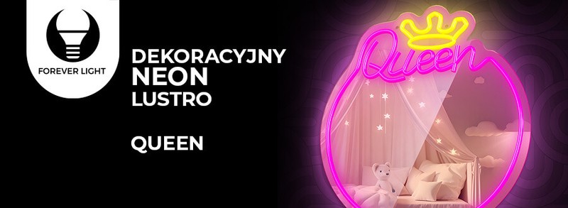 Neon LED cu oglinda Forever Light, Queen, dimensiuni 320 x 18 x 360mm, alb roz, cablu USB cu lungime 2m