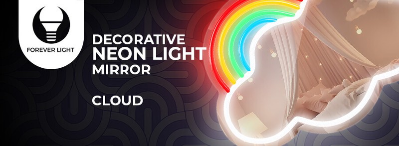 Neon LED cu oglinda Forever Light, Cloud, dimensiuni 400 x 18 x 385mm, cablu USB cu lungime 2m, multicolor
