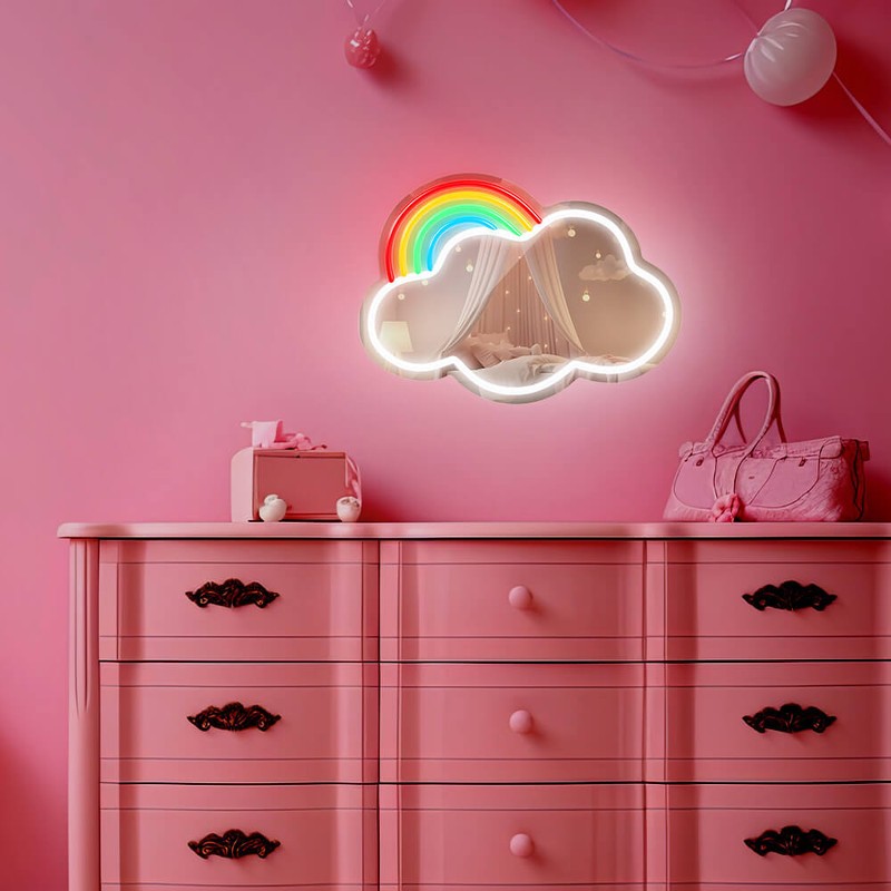 Neon LED cu oglinda Forever Light, Cloud, dimensiuni 400 x 18 x 385mm, cablu USB cu lungime 2m, multicolor