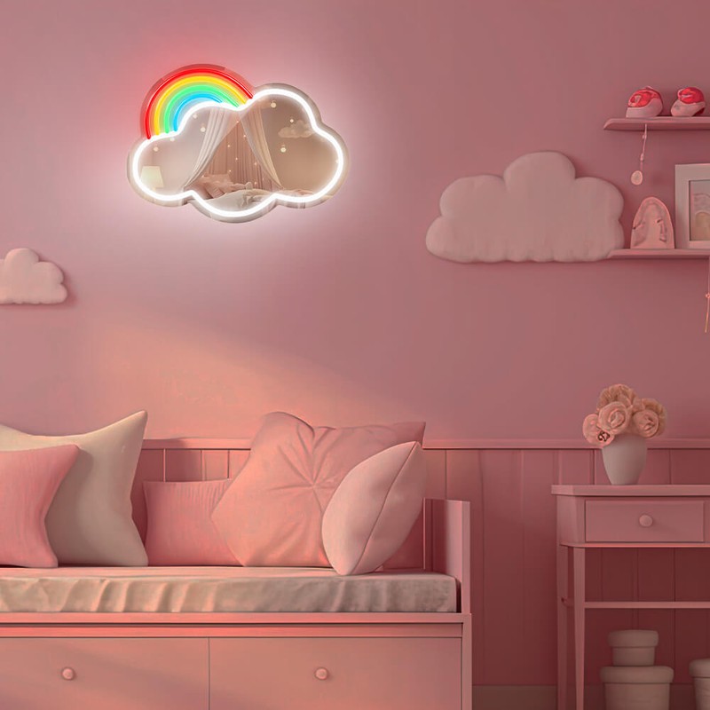 Neon LED cu oglinda Forever Light, Cloud, dimensiuni 400 x 18 x 385mm, cablu USB cu lungime 2m, multicolor