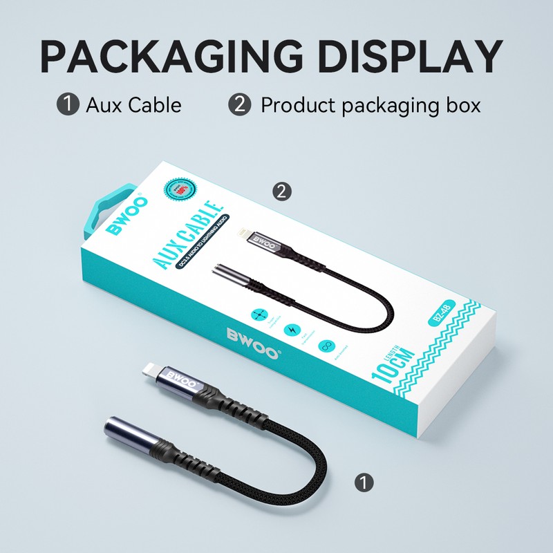 Adaptor tip Lightning AUX BZ48, conector tip Lightning la Jack 3.5 mm mama, cablu 0.18m cu invelis exterior impletit si capetele intarite ranfosate pentru rezistenta, carcasa conectorilor realizat din aliaj de aluminiu pentru durabilitate, negru