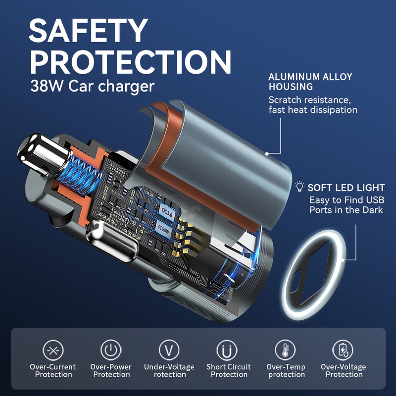Incarcator auto BWOO BO-CC73, PD 38 W, 1x USB-C, argintiu