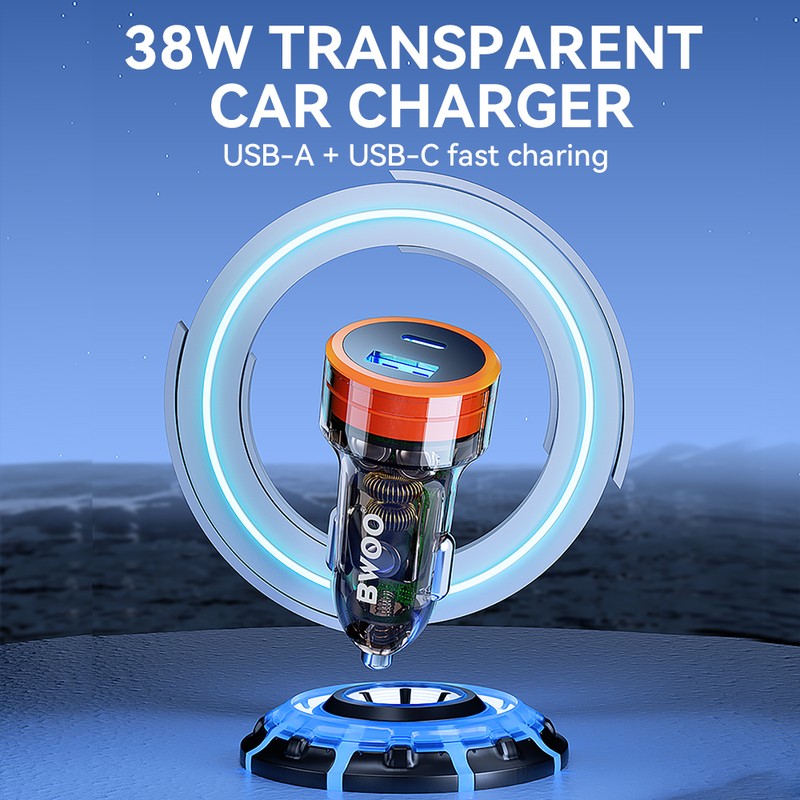Incarcator auto BWOO, PD 38 W, 1x USB-C, transparent