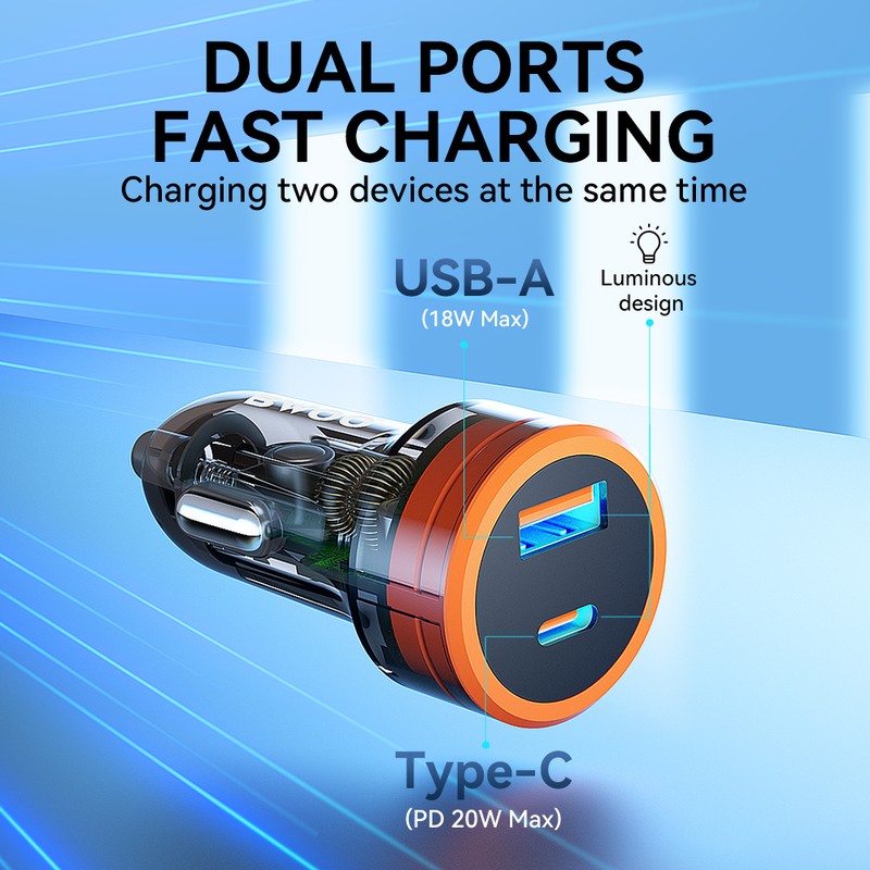 Incarcator auto BWOO, PD 38 W, 1x USB-C, transparent