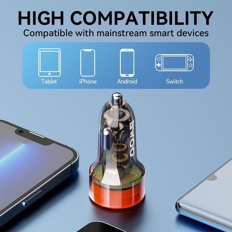 Incarcator auto BWOO, PD 38 W, 1x USB-C, transparent