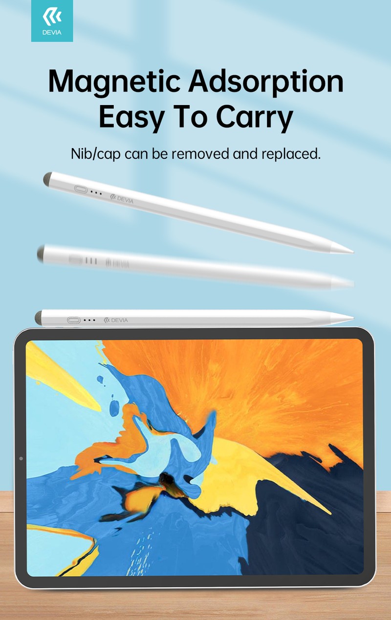 Stylus Devia SIT2205 2in1, pentru ecrane capacitive si ecrane iPad, acumulator 130 mAh, USB-C, marime L 167 x 9.5mm, invelis din aliaj de aluminiu, suport magnetic, alb