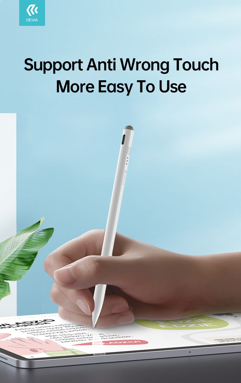 Stylus Devia SIT2205 2in1, pentru ecrane capacitive si ecrane iPad, acumulator 130 mAh, USB-C, marime L 167 x 9.5mm, invelis din aliaj de aluminiu, suport magnetic, alb