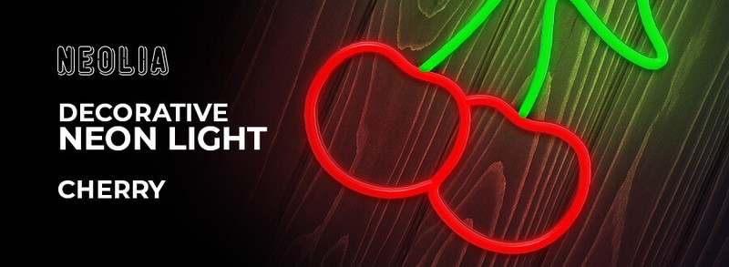 Neon LED Neolia, Cherry, dimensiuni 225 x 190 x 20 mm, verde rosu, cablu cu lungime 2m, alimentare USB sau 3xAA