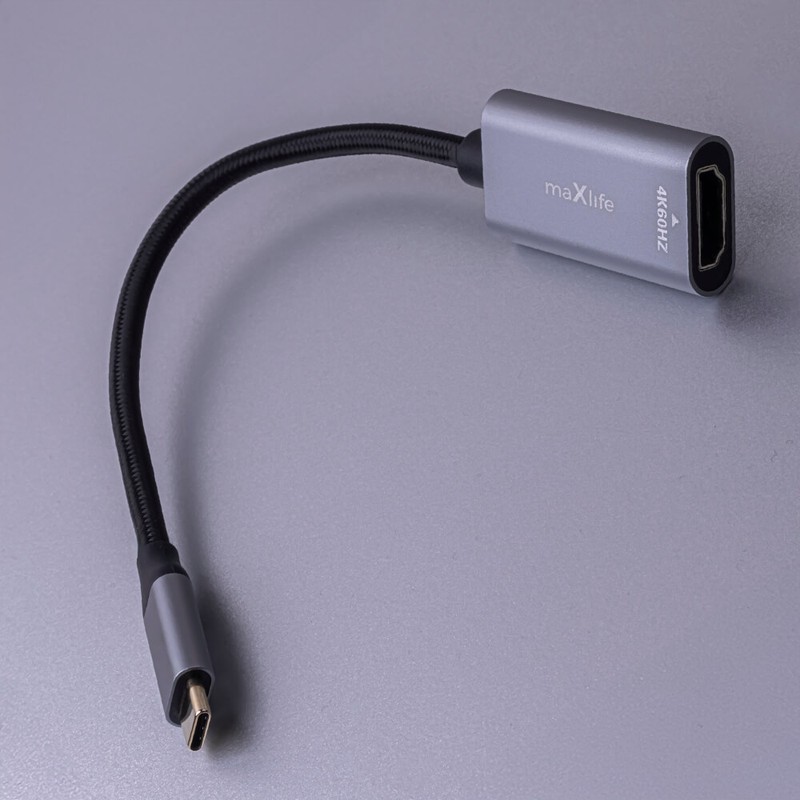 Adaptor Maxlife MXHC-01, HDMI mama la USB-C tata, 4K 60HZ, lungime cablu 15 cm, Negru