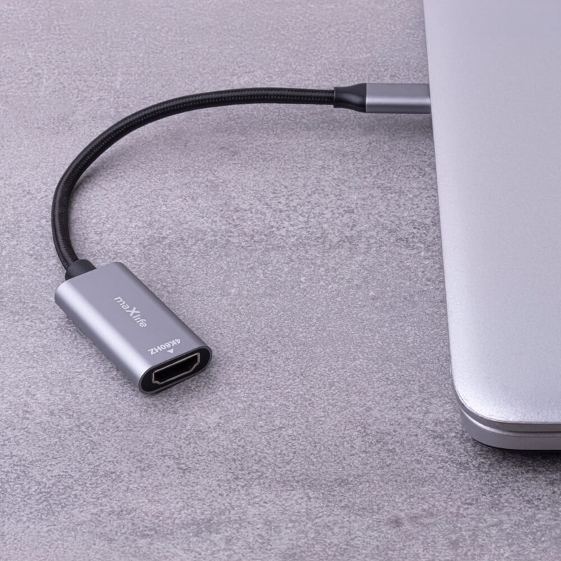 Adaptor Maxlife MXHC-01, HDMI mama la USB-C tata, 4K 60HZ, lungime cablu 15 cm, Negru