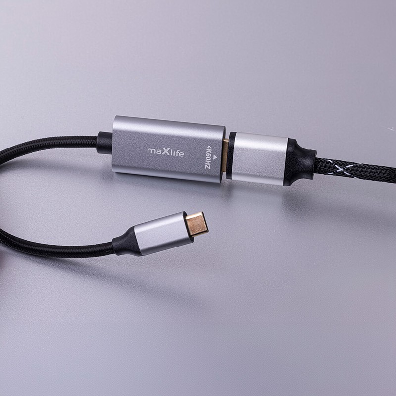 Adaptor Maxlife MXHC-01, HDMI mama la USB-C tata, 4K 60HZ, lungime cablu 15 cm, Negru